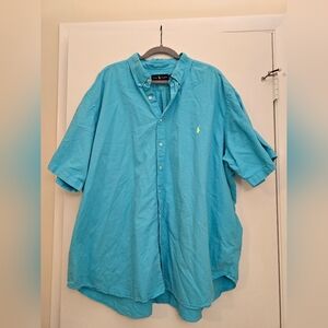 Ralph Lauren Men’s Turquoise Blue Short-Sleeve Button-Down Shirt. Classic Fit 3X